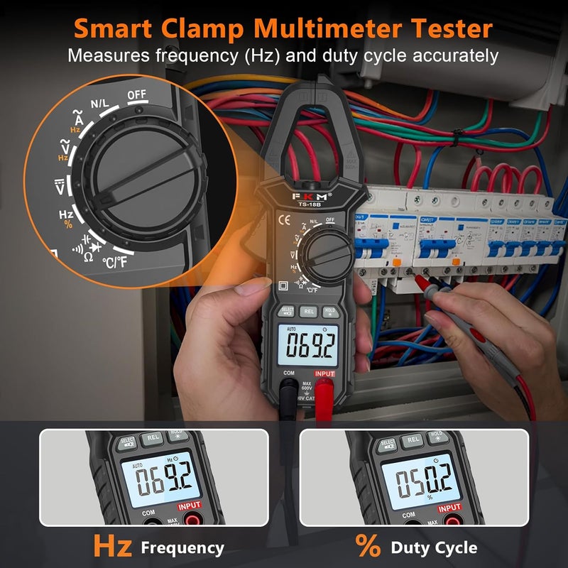 FKM Clamp Meter,TRMS 6000 Counts Digital Clamp Multimeter Voltage Tester,Auto-ranging Amp Volt Meter,for AC/DC Voltage,AC Current,NCV,Capacitance,Resistance,Continuity,Hz/Duty Cycle,Diode,Temp Test - Image 5
